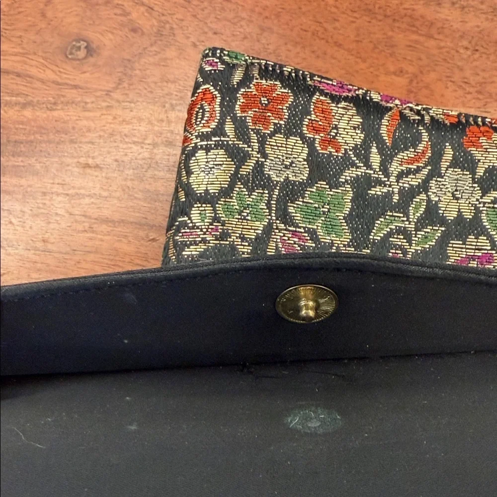Vintage Waldman Clutch- Metallic Floral and Black